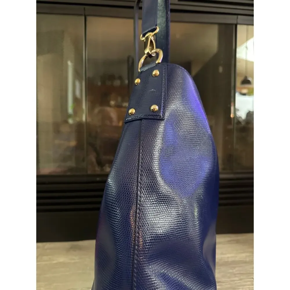 Dooney & Bourke cobalt blue large embossed lizard hobo handbag purse GUC